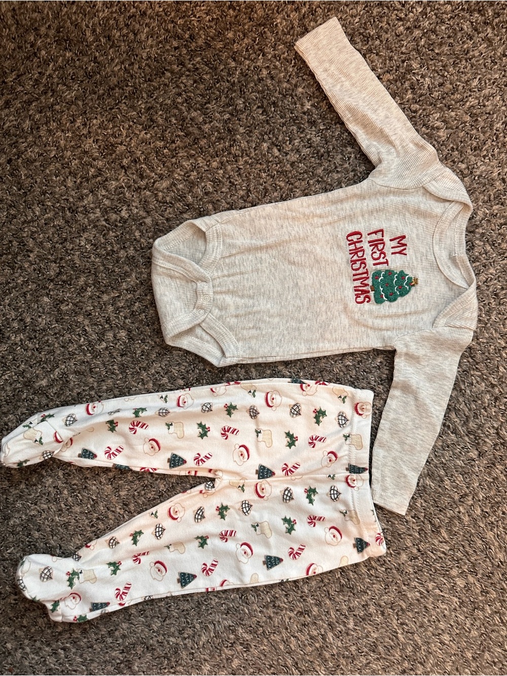 chick pea Gray 'My First Christmas' Bodysuit and Holiday Print Pants